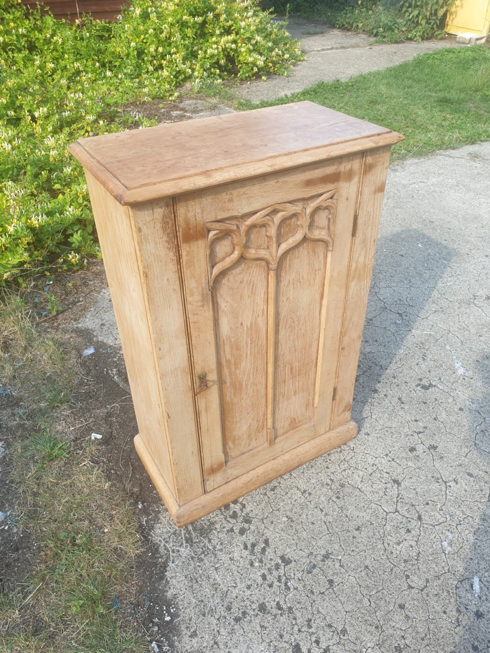 Useful 19th century Gothic pine cupboard.  View IV
