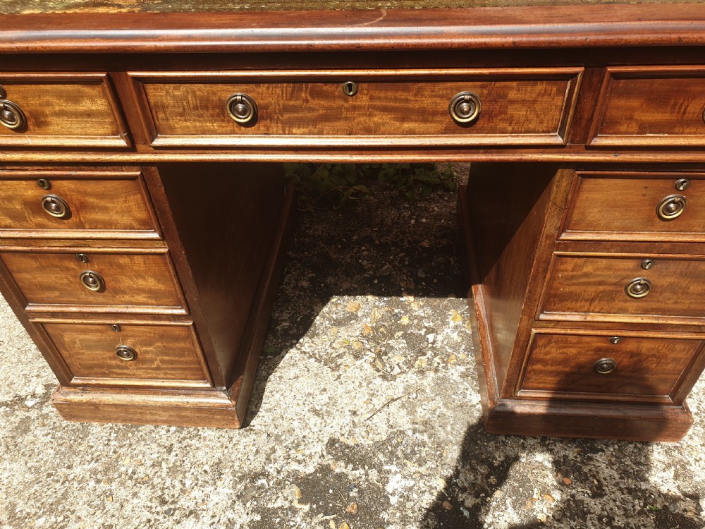 Mid 19th century mahogany kneehole pedestal desk.  View II