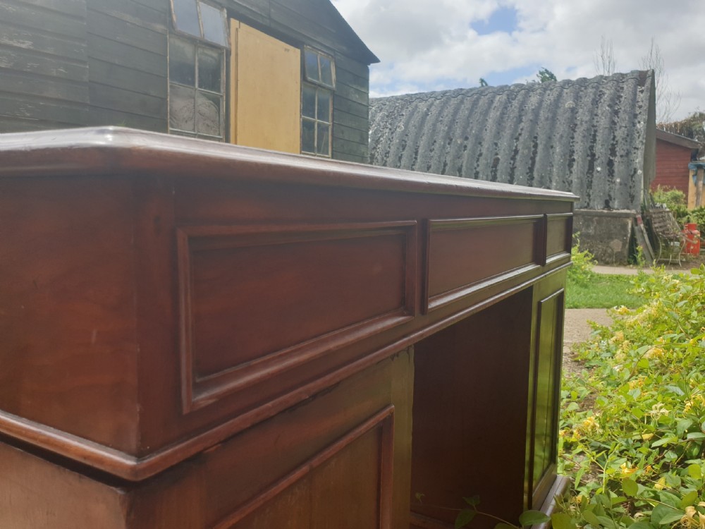 Mid 19th century mahogany kneehole pedestal desk.  View III