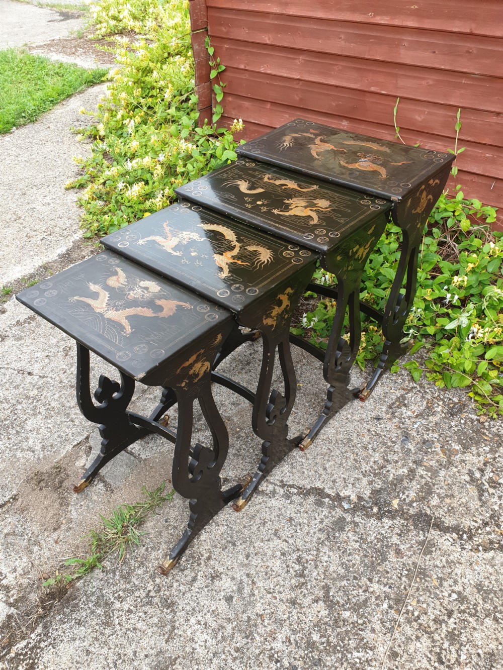 Nest 4 early 20th century lacquered occasional tables  View II