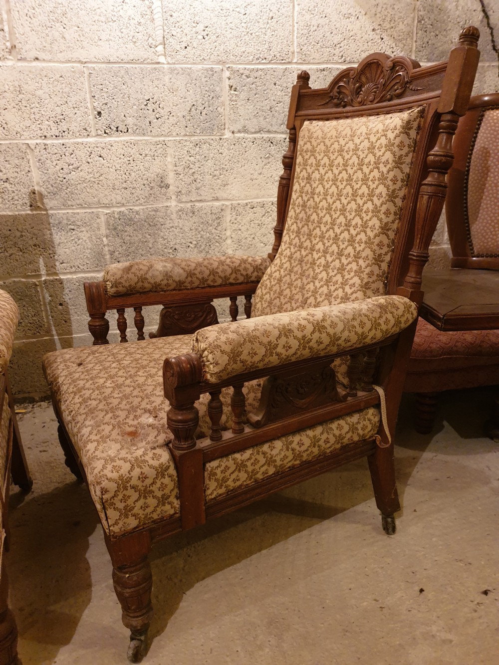 Large pair of oak frame Library armchairs  View II