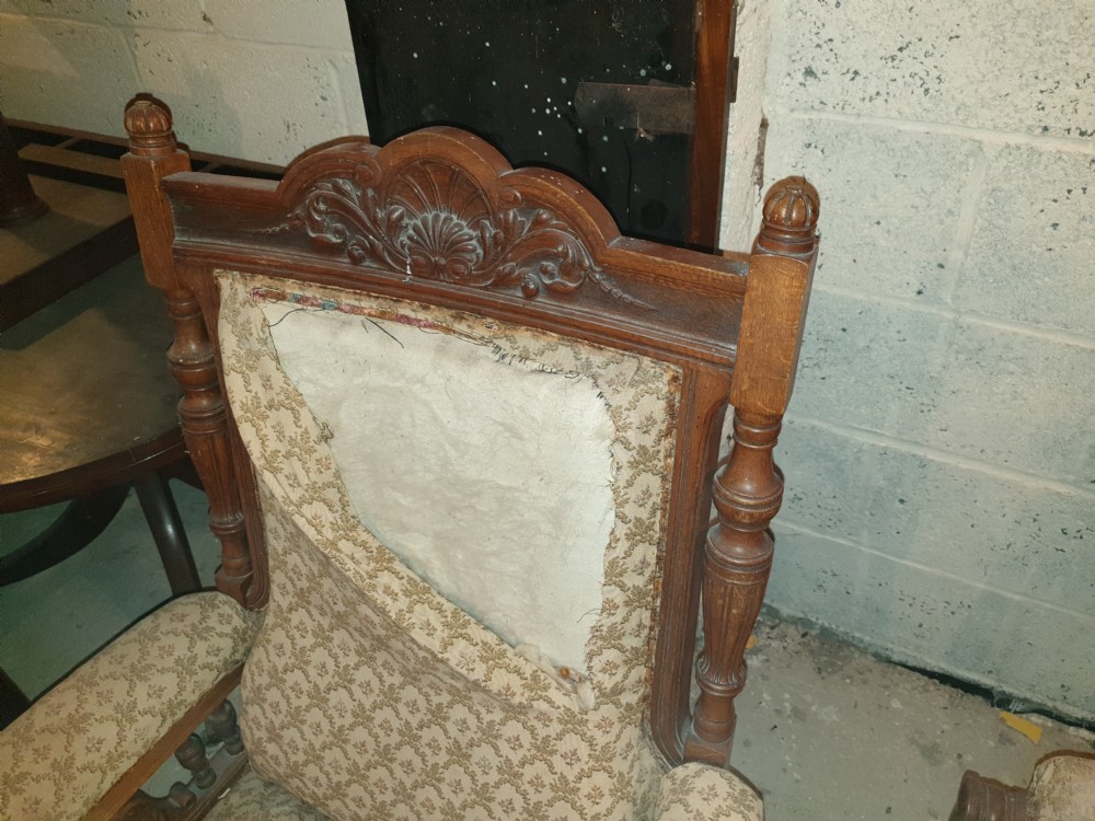 Large pair of oak frame Library armchairs  View III