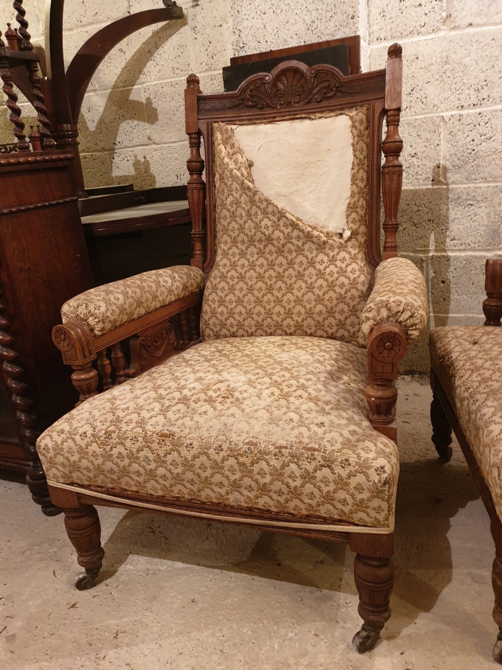 Large pair of oak frame Library armchairs  View V