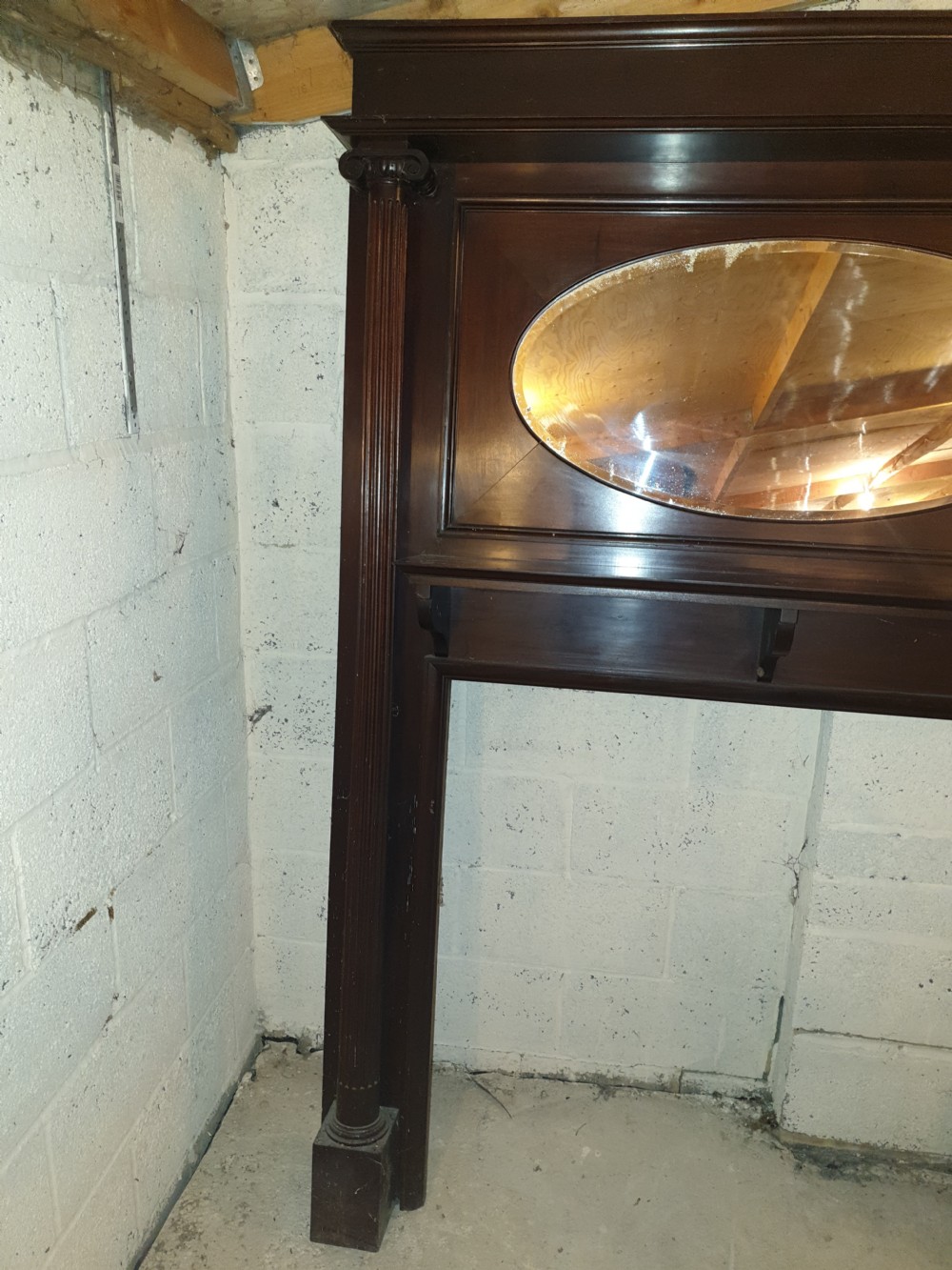 Edwardian mahogany fire surround with side columns  View II