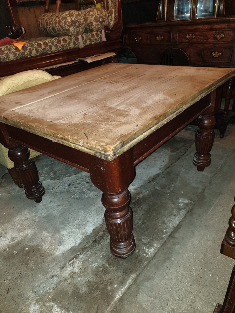 Victorian scrub top extending pine kitchen table.
