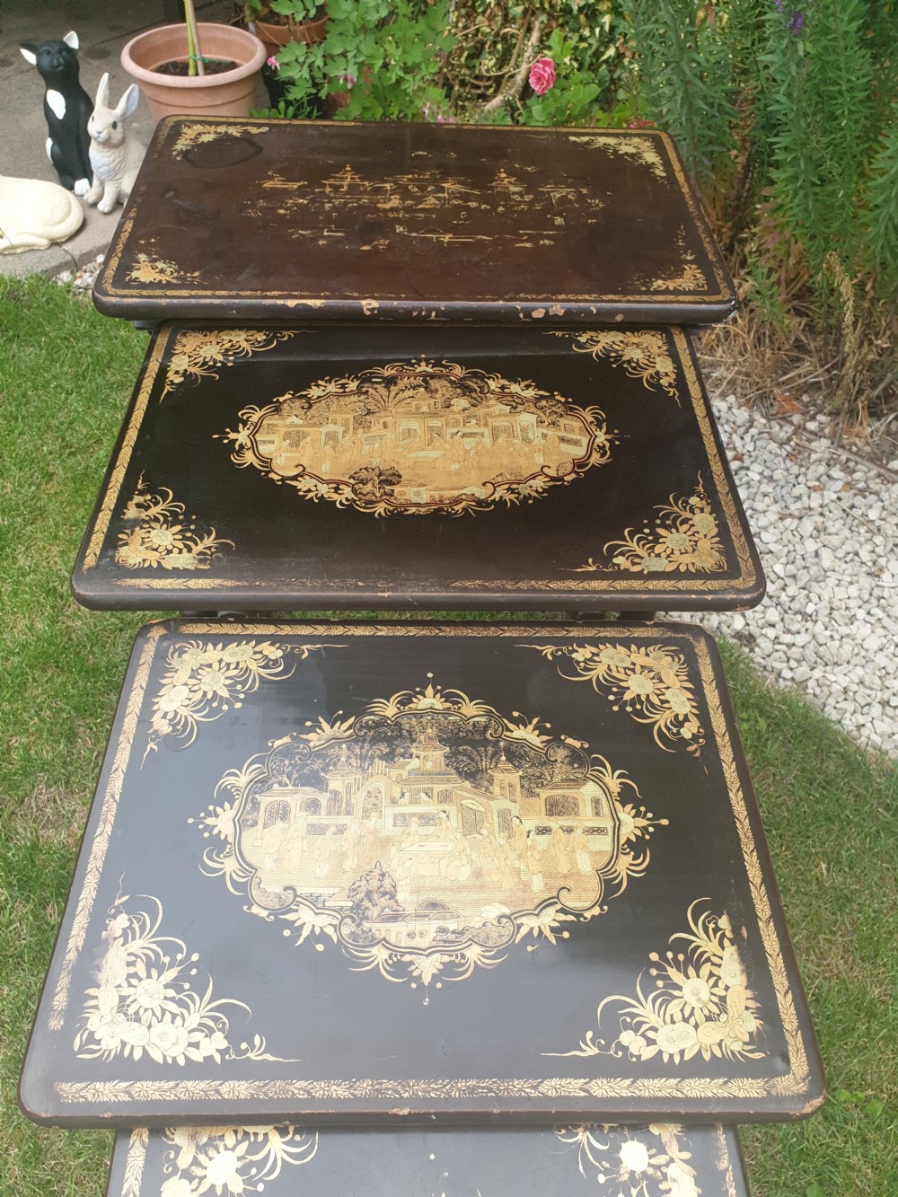 Nest of 4 Oriental lacquered tables  View III