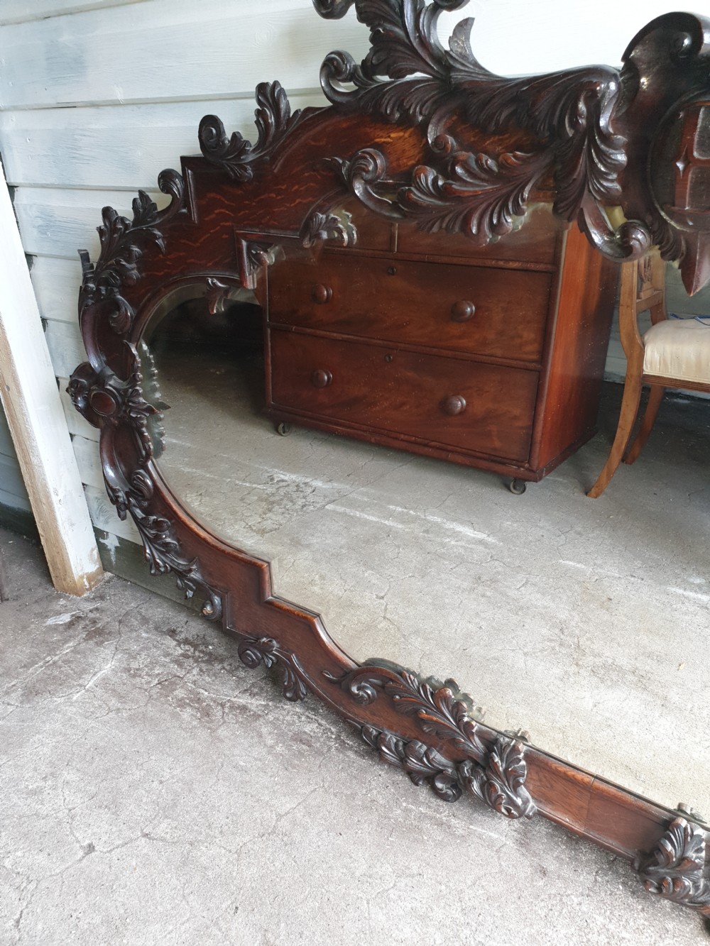Large Victorian carved oak wall mirror.  View II
