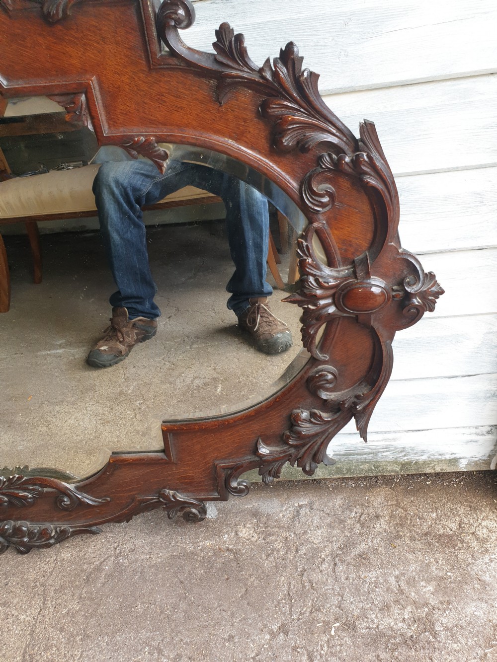 Large Victorian carved oak wall mirror.  View III