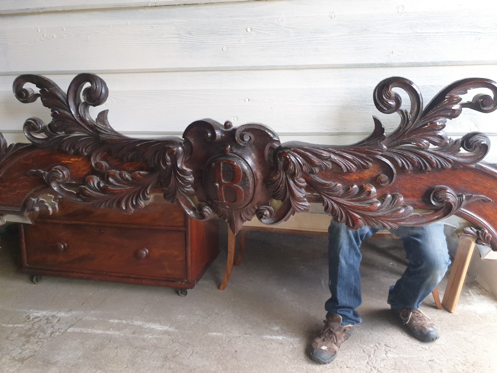 Large Victorian carved oak wall mirror.  View IV