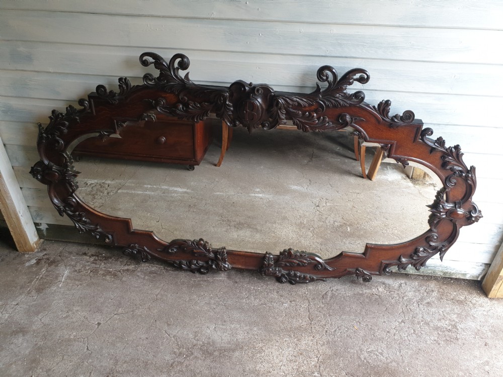 Large Victorian carved oak wall mirror.  View VI