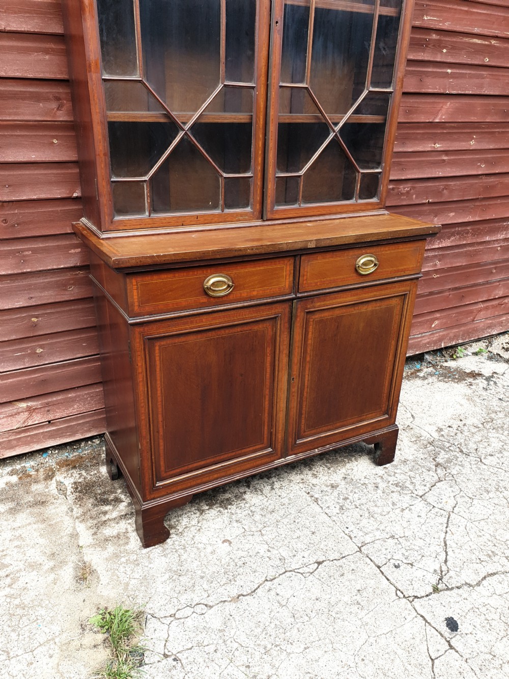 Edwardian inlaid mahogany bookcase.  View III