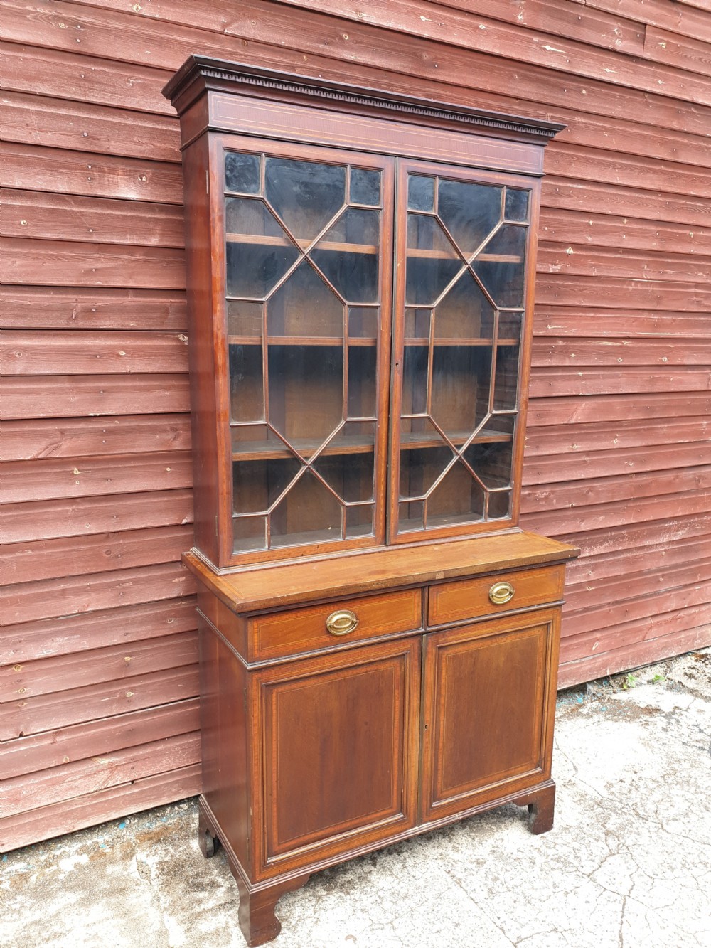 Edwardian inlaid mahogany bookcase.  View IV