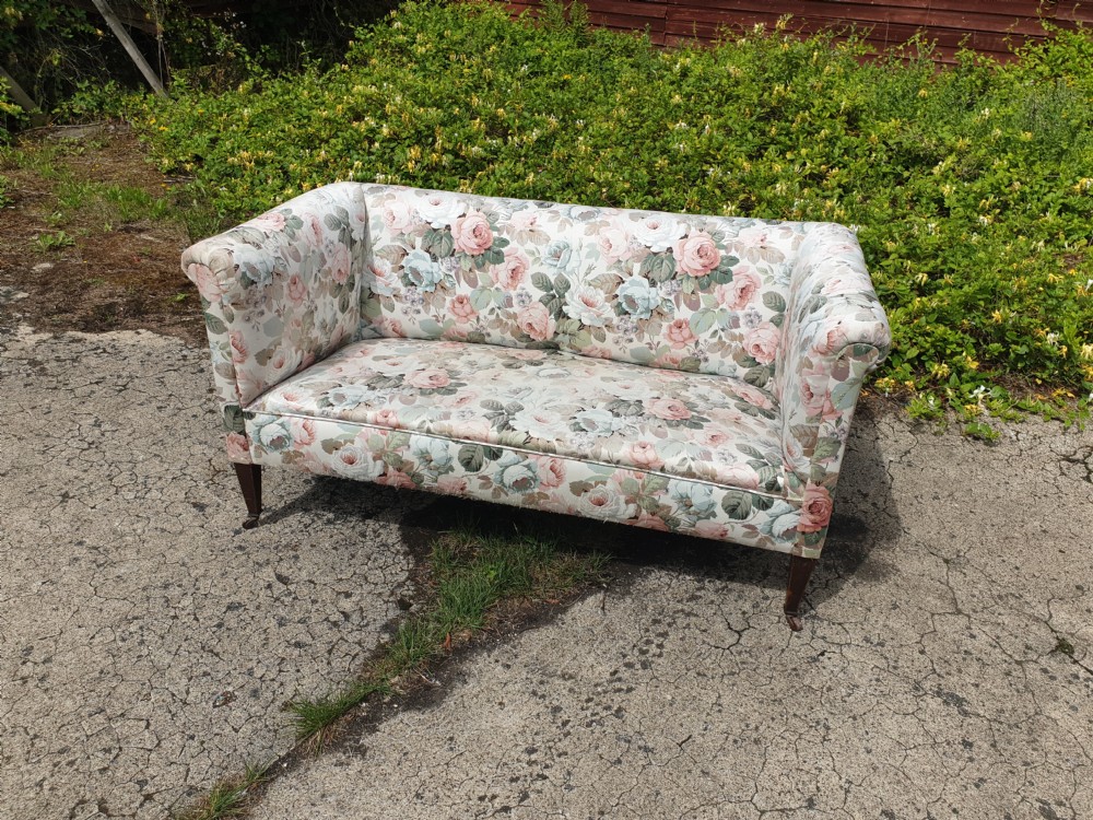 Upholstered 2 seater Edwardian sofa. View IV