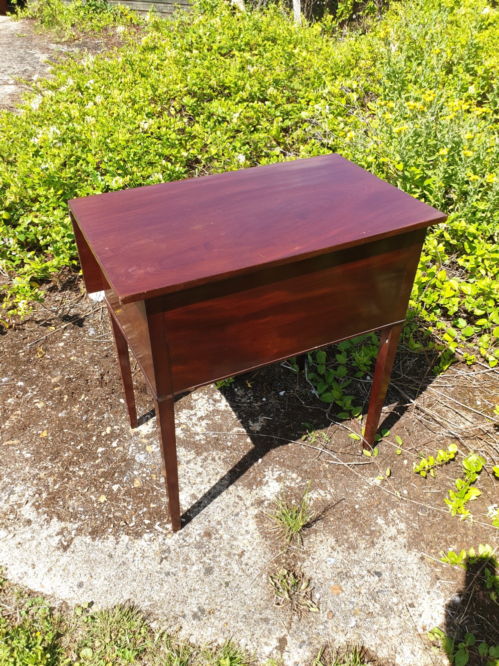 Early 19th century inlaid drop flap night table. View III