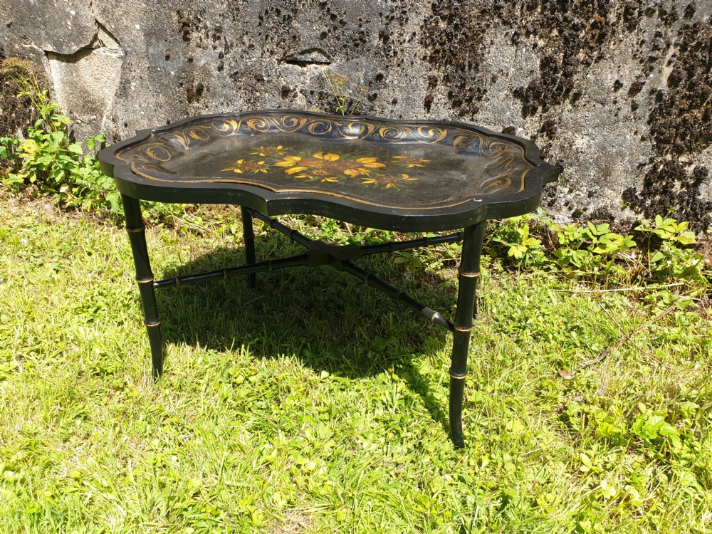 19th century decorated tray on stand View II