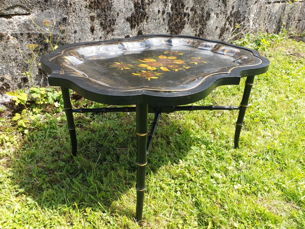 19th century decorated tray on stand View III