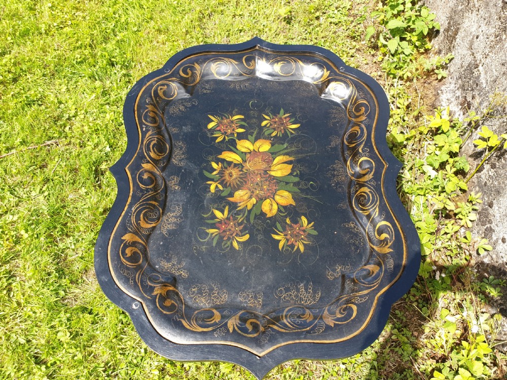 19th century decorated tray on stand View V