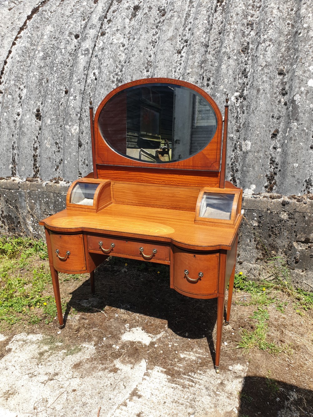 Edwardian inlaid and decorated satinwood dressing table 
