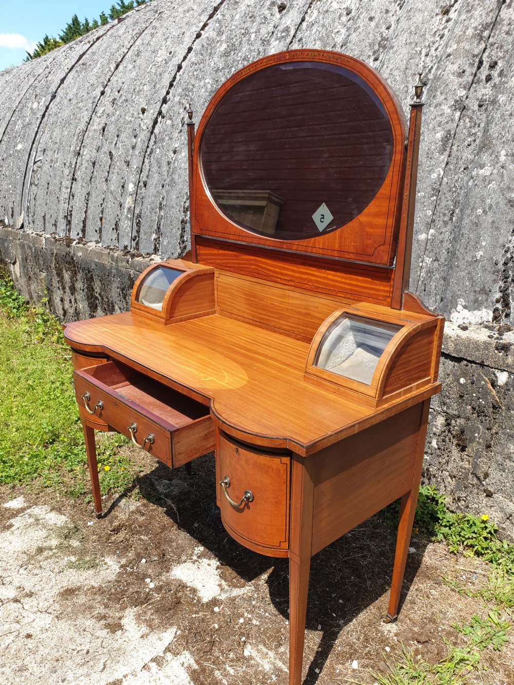Edwardian inlaid and decorated satinwood dressing table  View II
