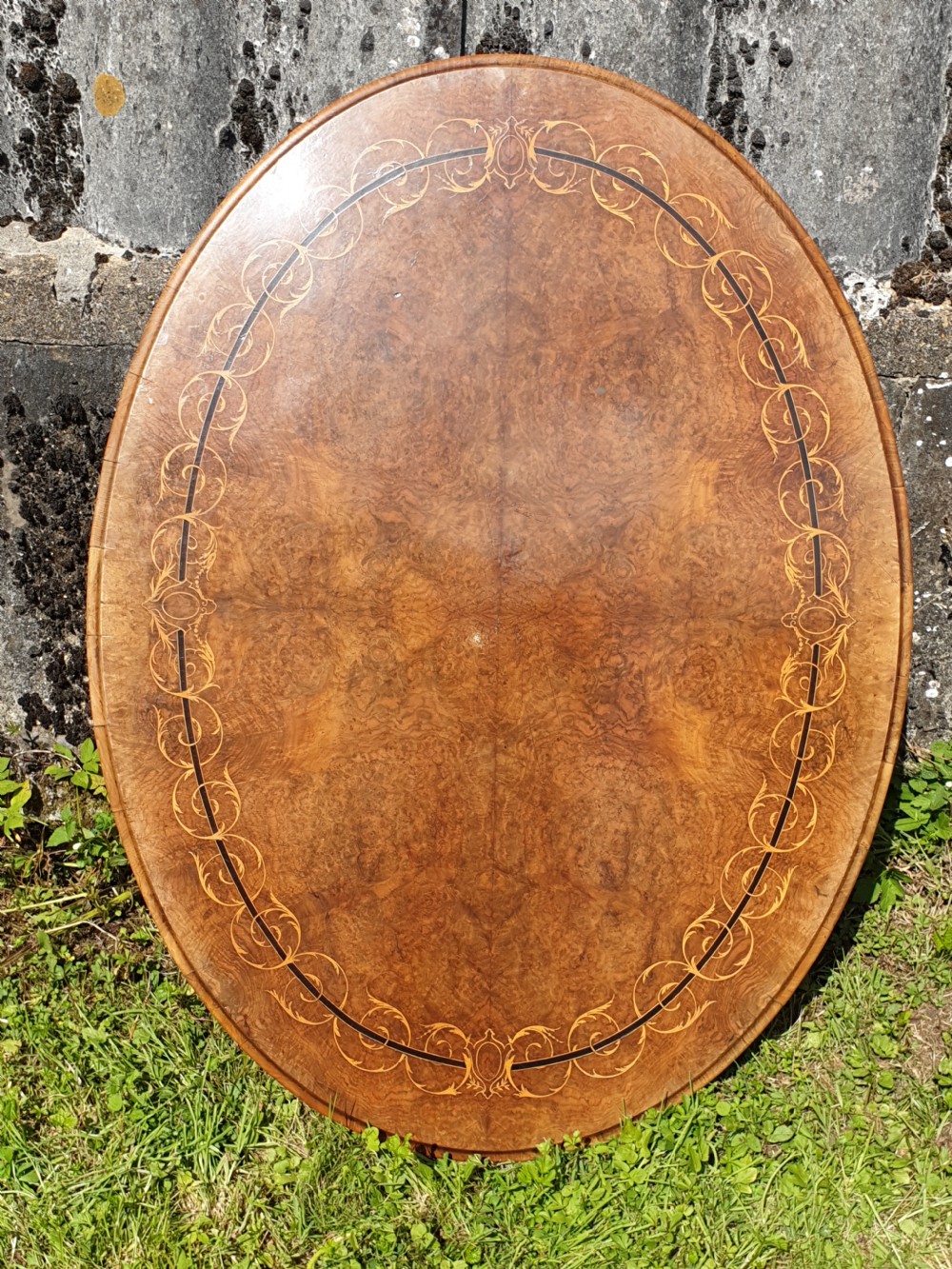 Victorian inlaid walnut pedestal tip top table. View III
