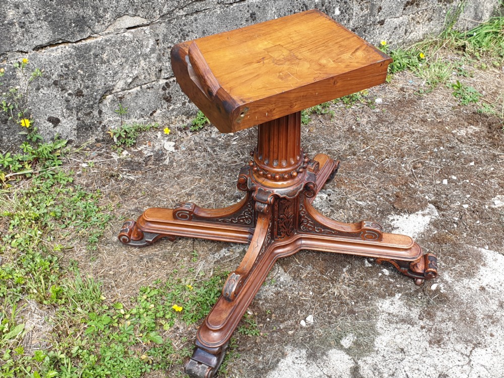 Victorian inlaid walnut pedestal tip top table. View V
