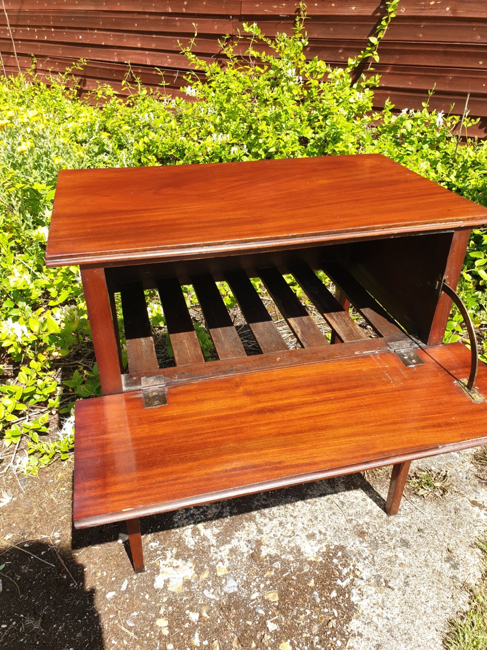 Early 19th century inlaid drop flap night table. View V