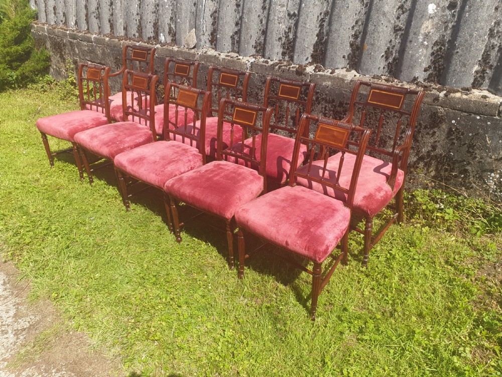Set of 10 mahogany Sheraton revival dining chairs 