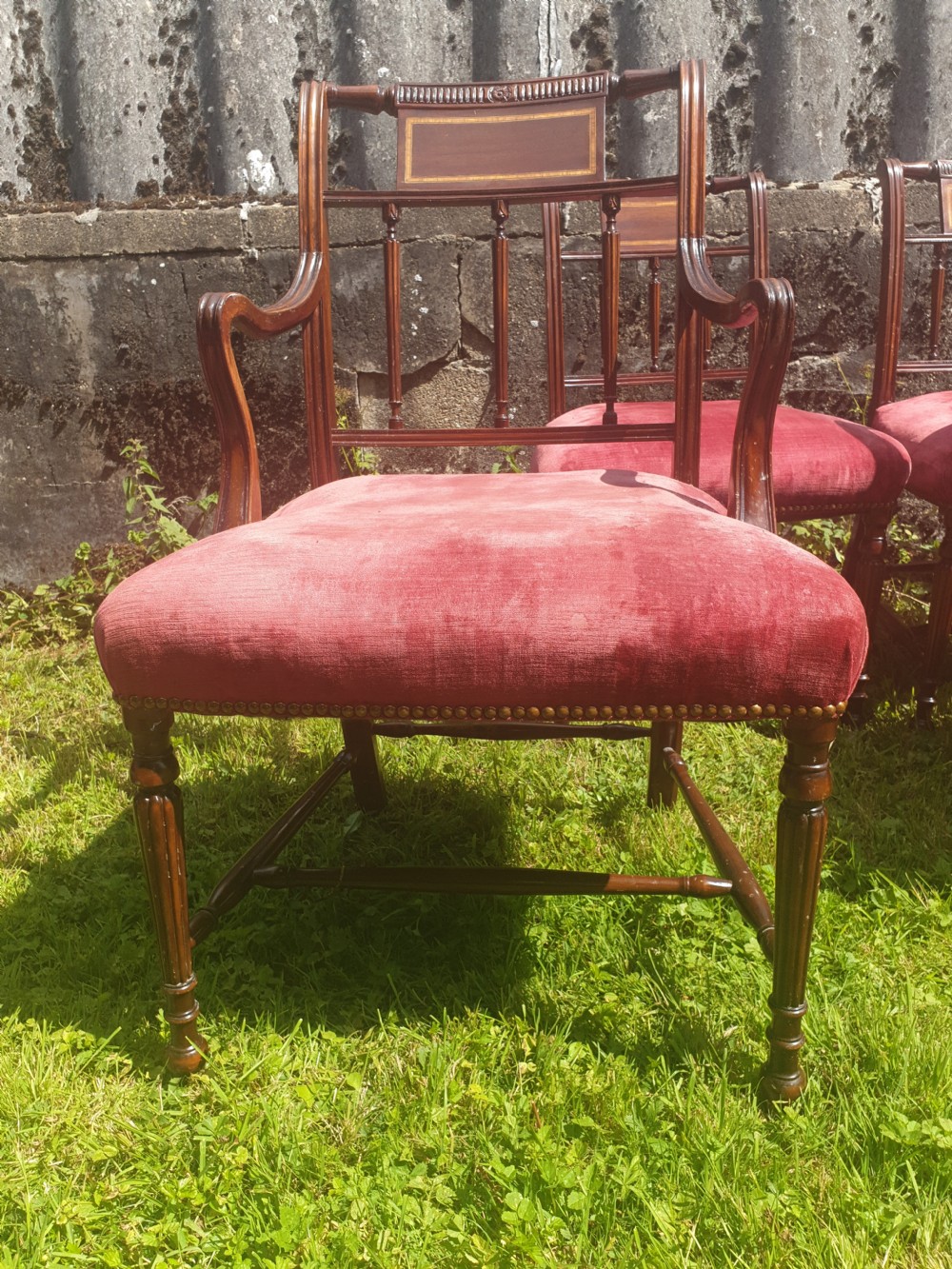 Set of 10 mahogany Sheraton revival dining chairs  View VII