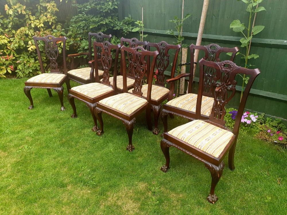 Set of 8 carved mahogany Chippendale style dining chairs