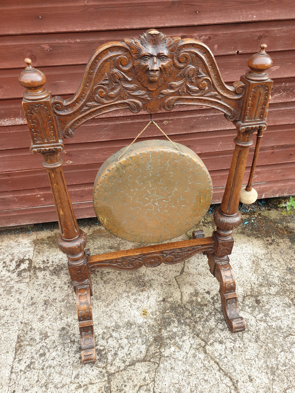 Late Victorian carved oak dinner gong.  View IV