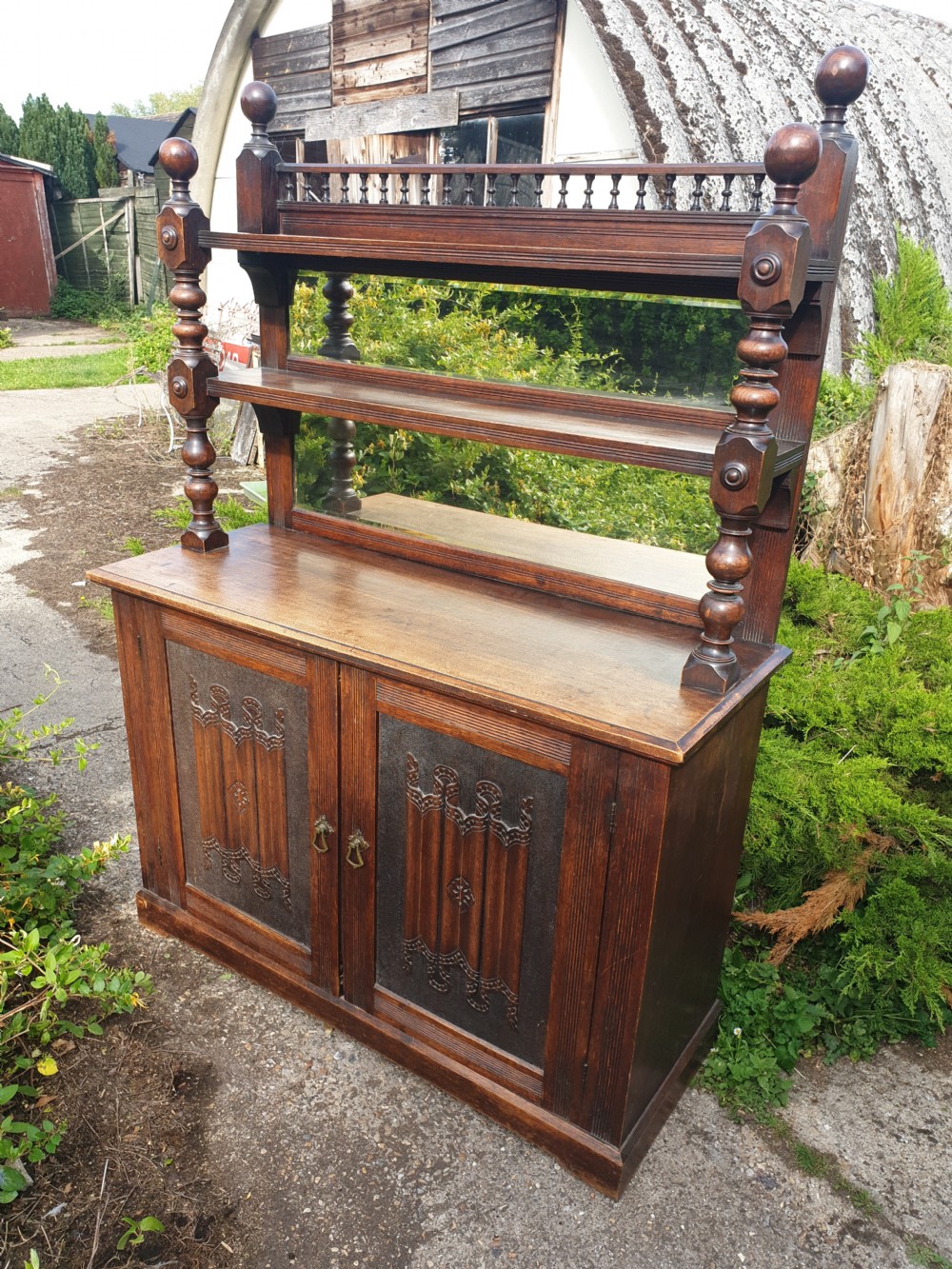Useful late Victorian oak side cabinet. 