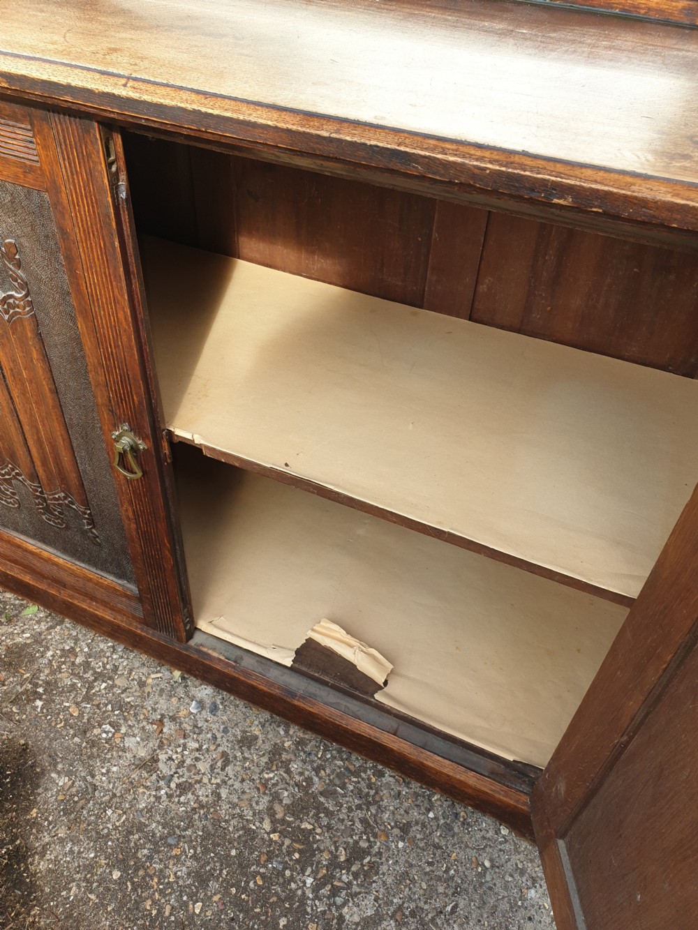 Useful late Victorian oak side cabinet.  View III