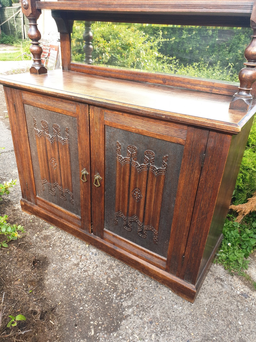 Useful late Victorian oak side cabinet.  View IV