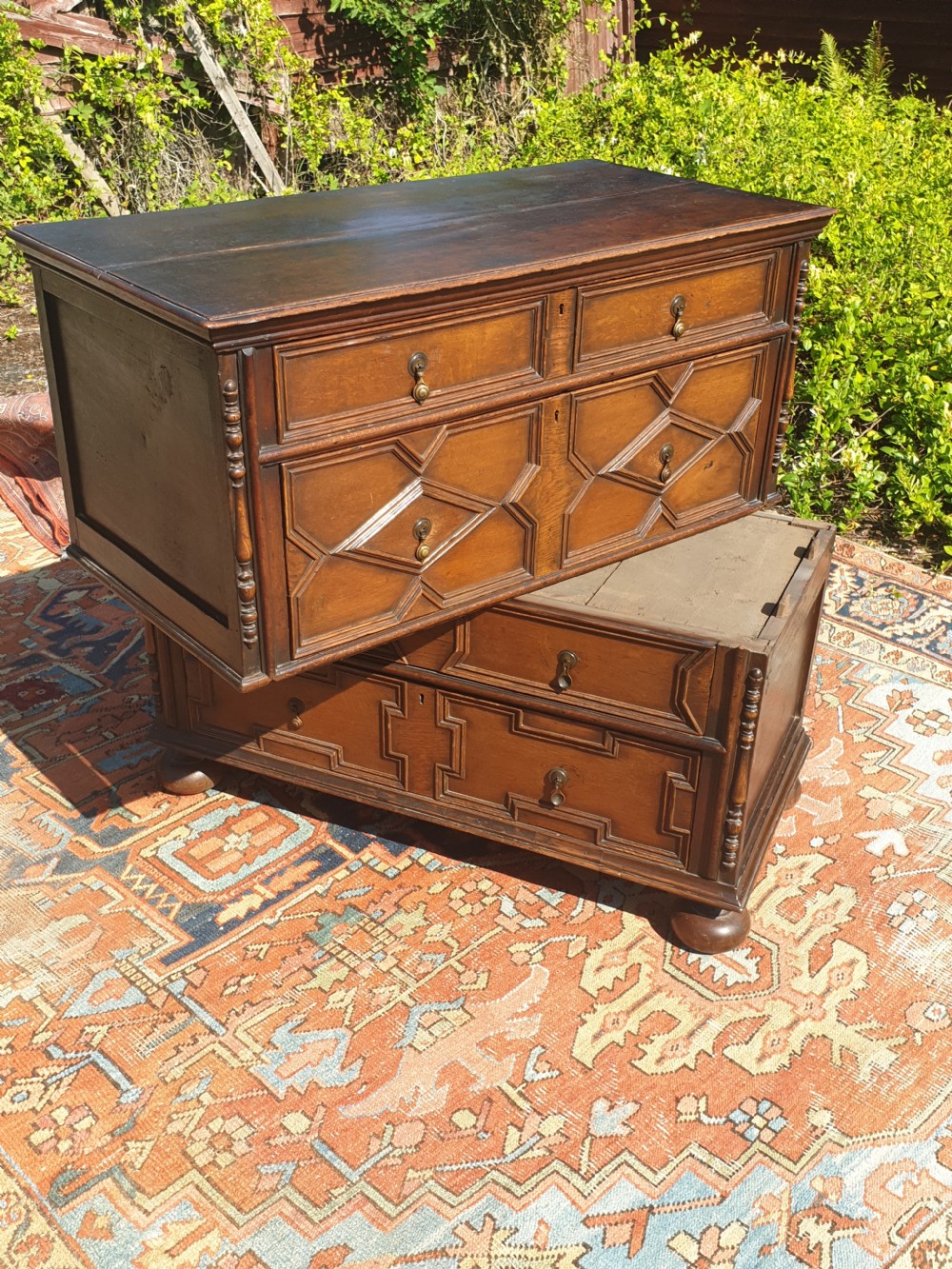 Antique oak 2 part chest of 4 drawers. 