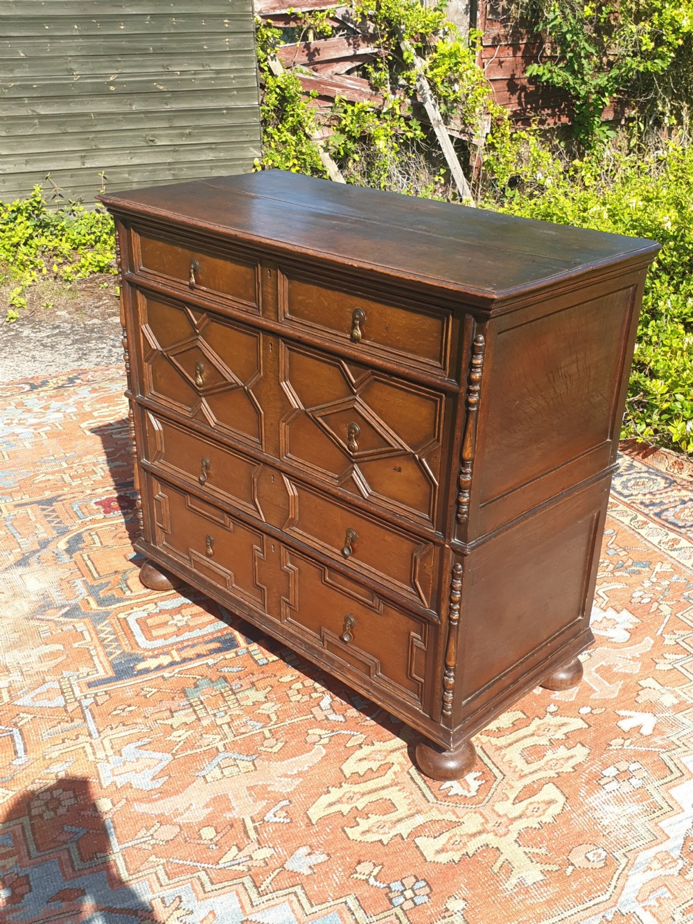 Antique oak 2 part chest of 4 drawers.  View III