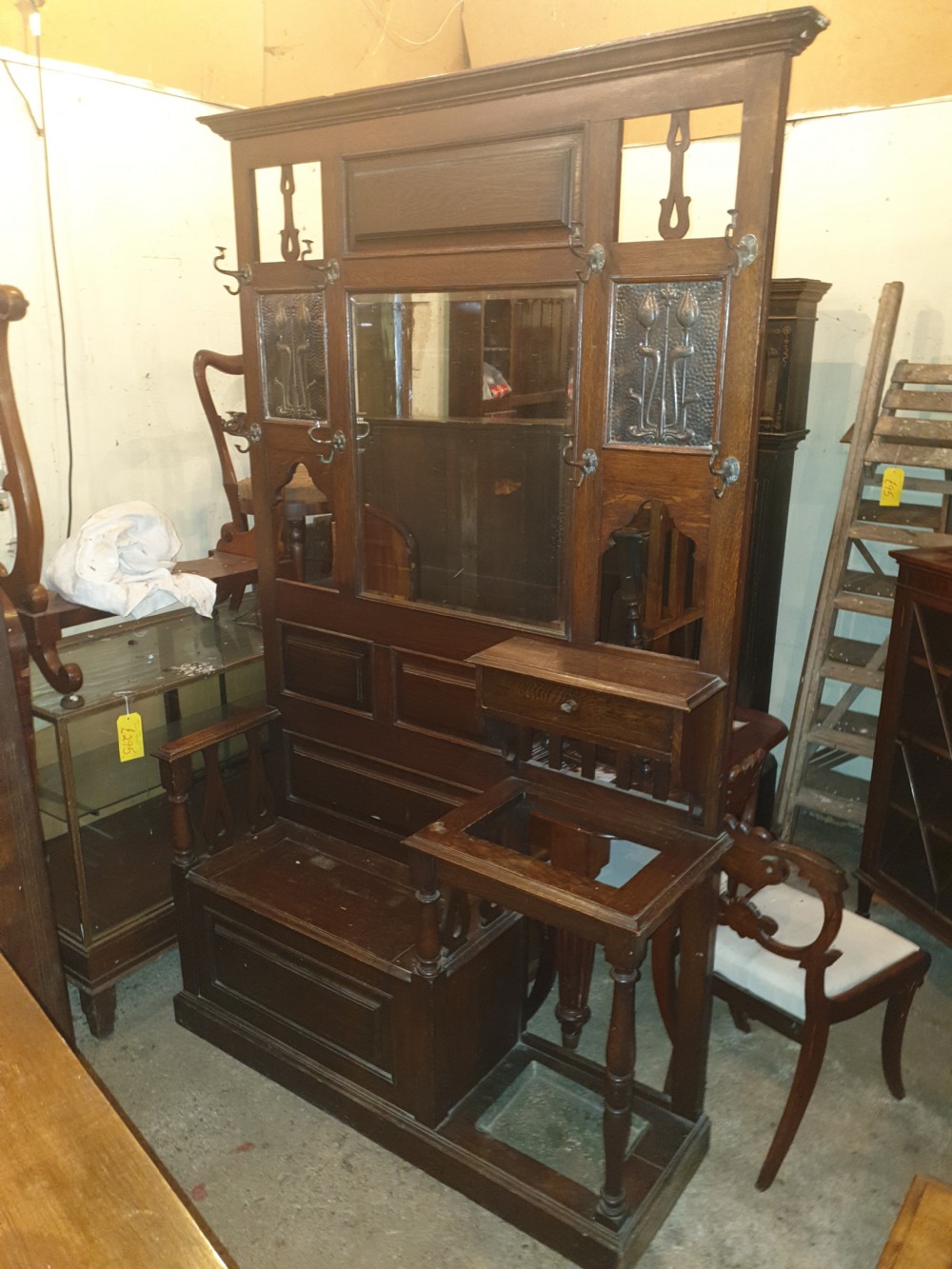 Large oak box seat hall stand 