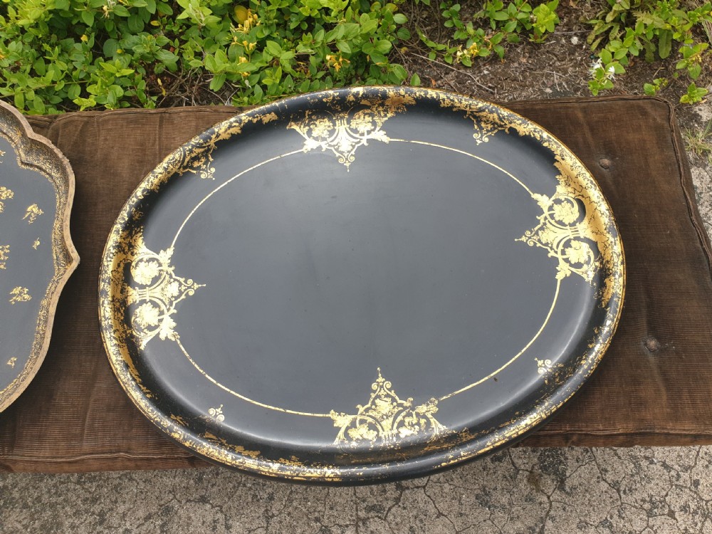 2 19th century papier mache trays. View II