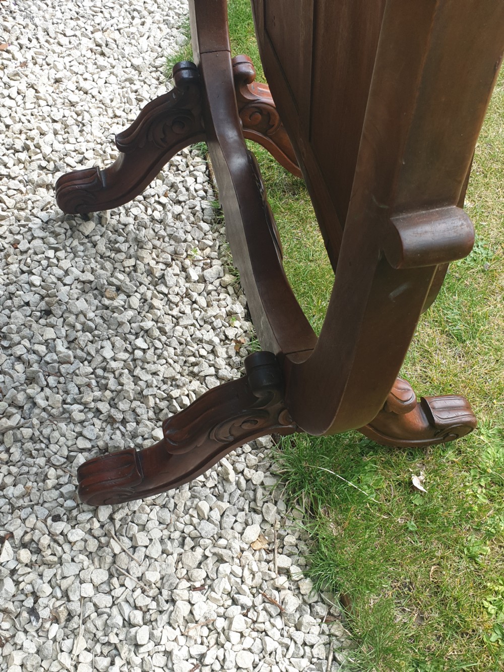 Mid Victorian mahogany cheval dressing mirror.  View VI