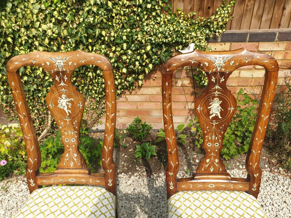 Pair of bone inlaid Italian hall chairs View II