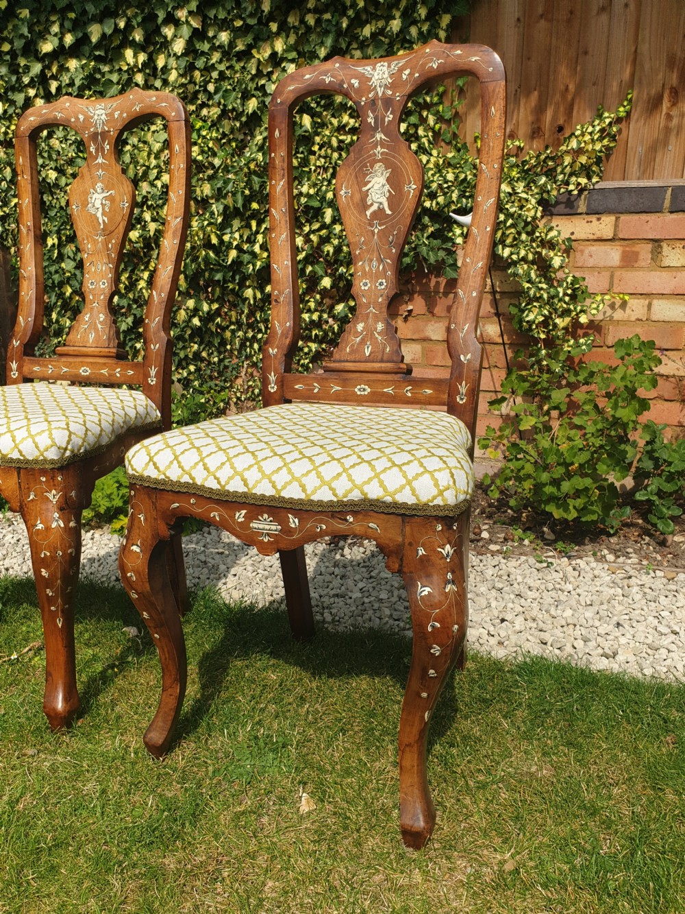 Pair of bone inlaid Italian hall chairs View III
