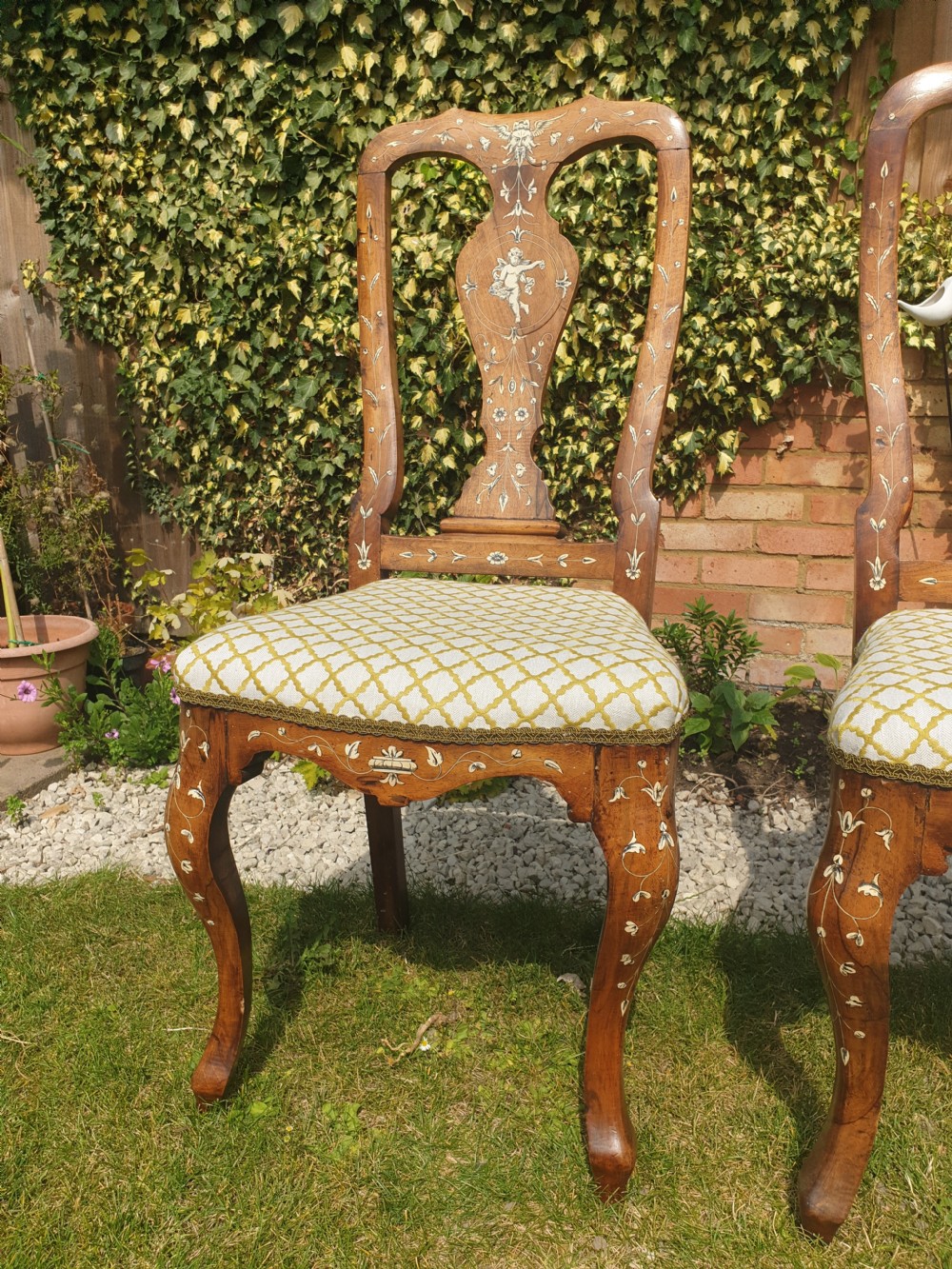 Pair of bone inlaid Italian hall chairs View IV