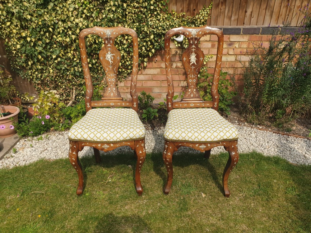 Pair of bone inlaid Italian hall chairs View V