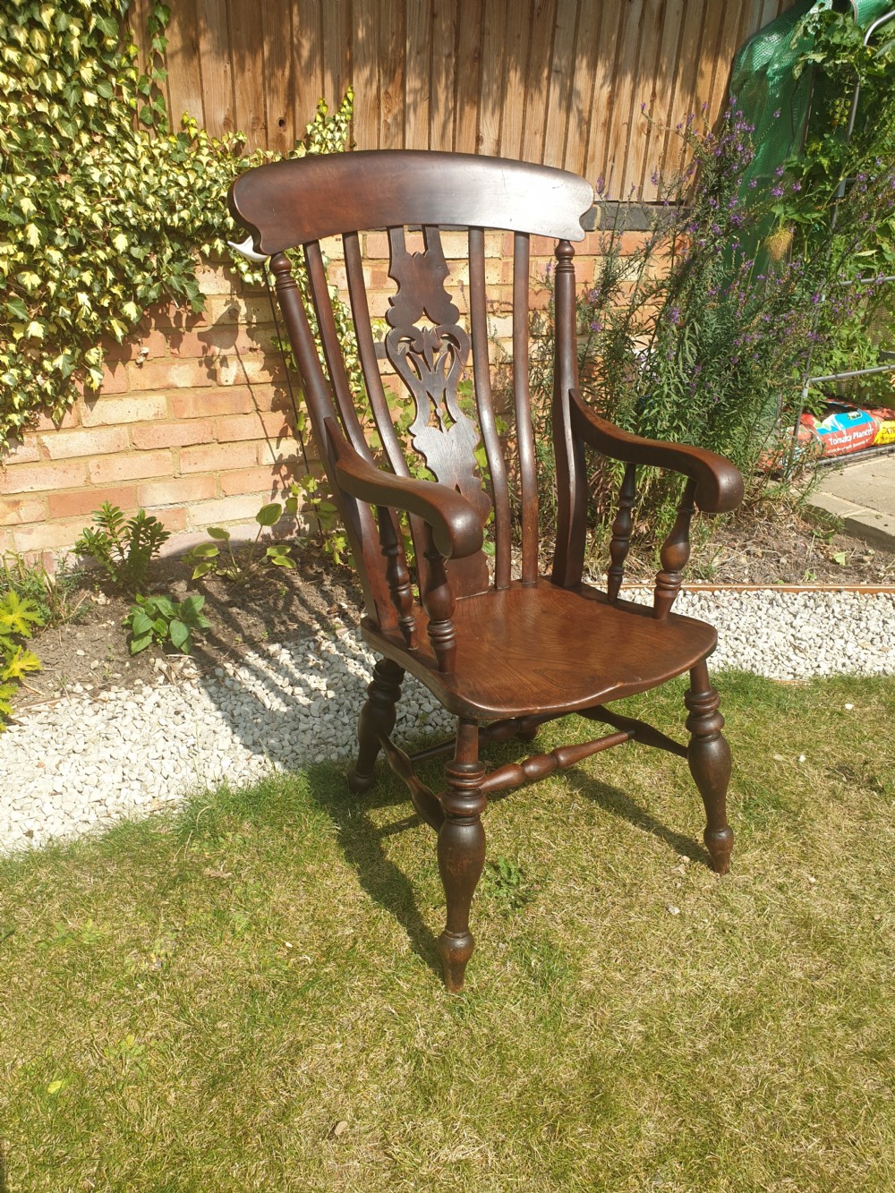Chunky Victorian Windsor armchair.  View IV