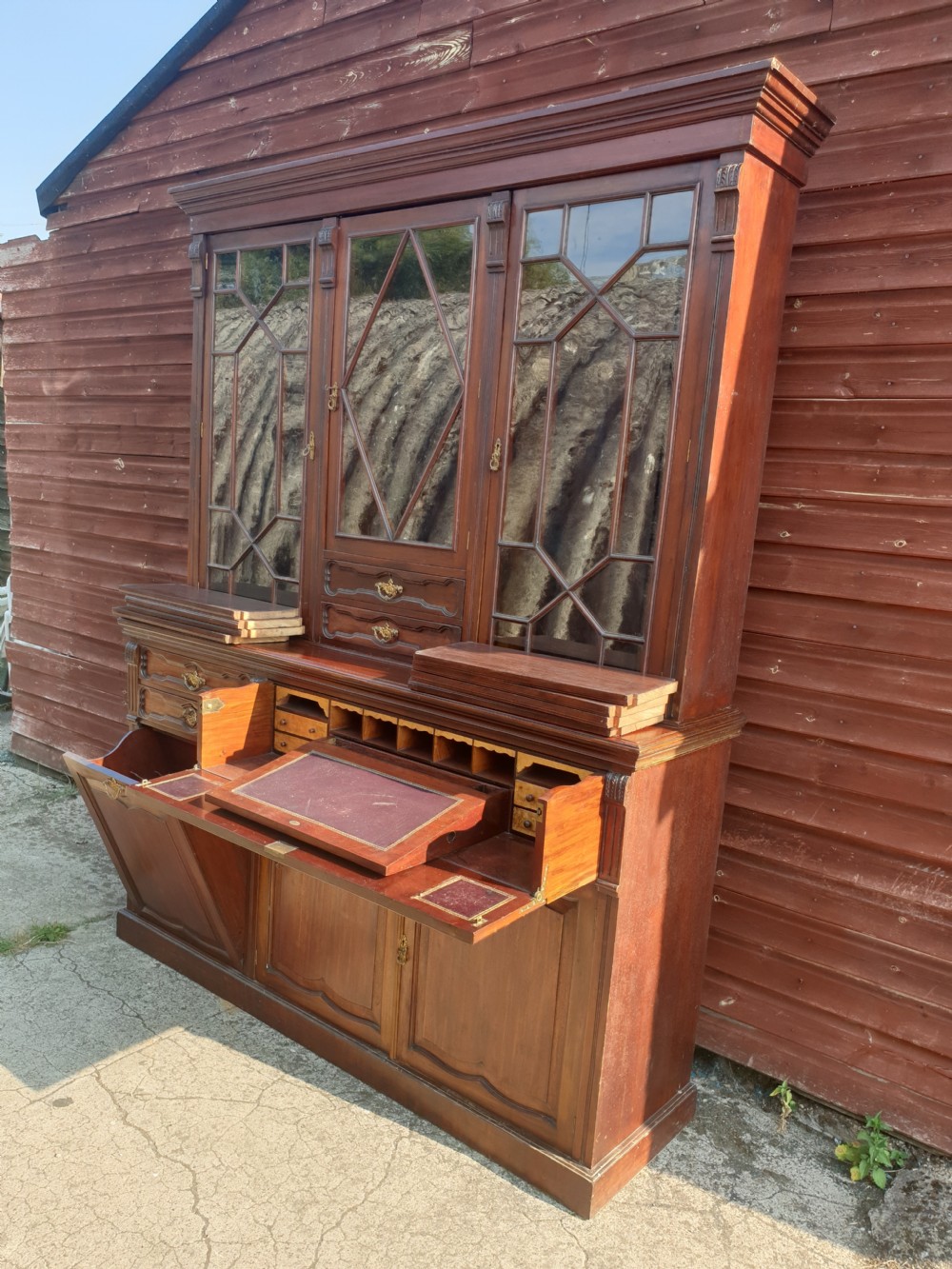 Late Victorian mahogany secretaire library bookcase 