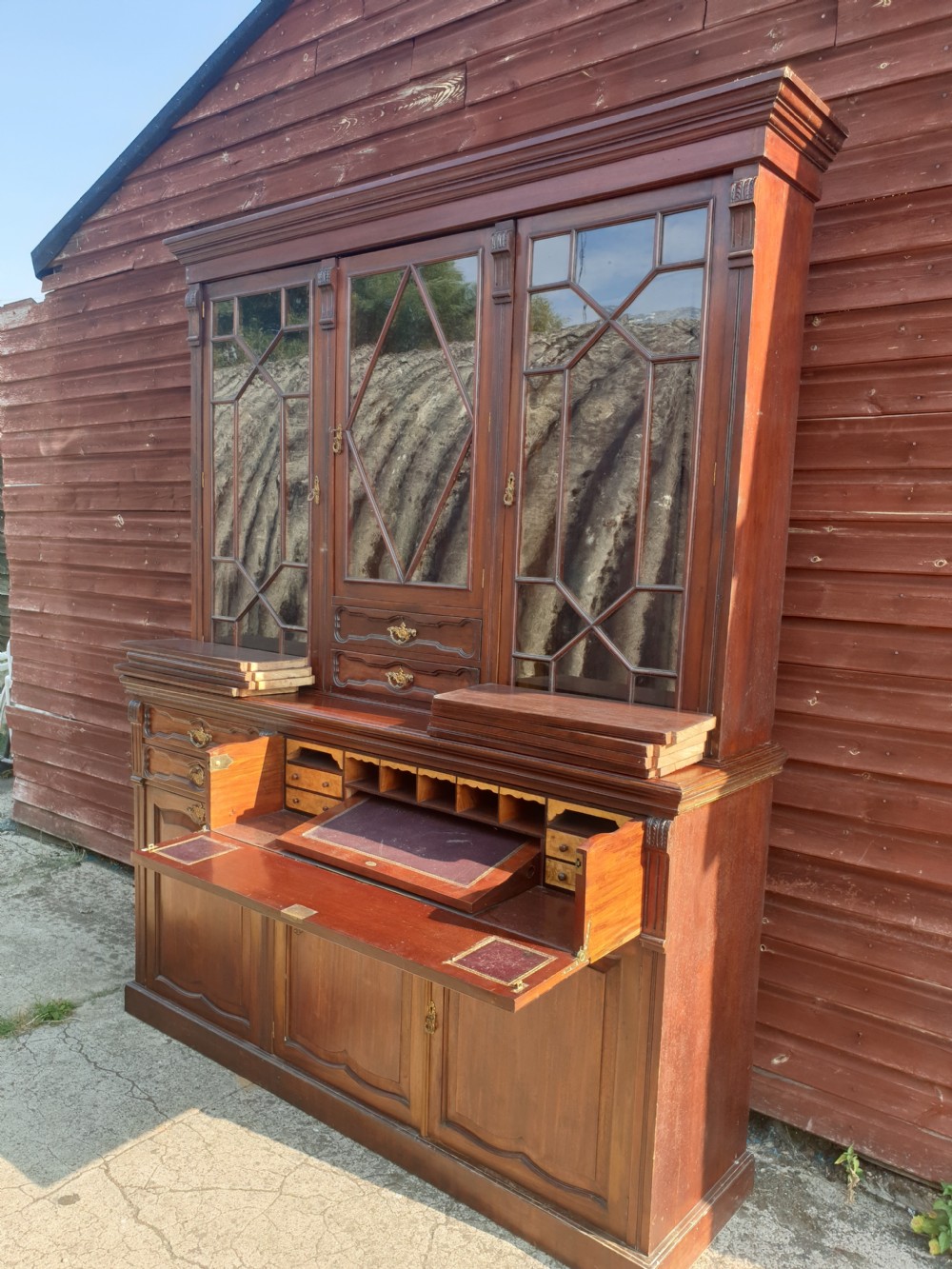 Late Victorian mahogany secretaire library bookcase  View III