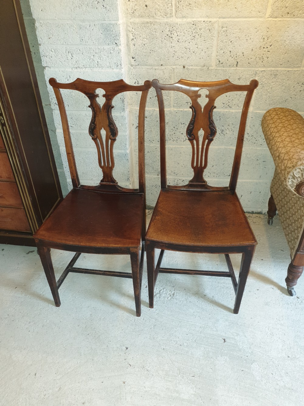 Pair of early 19th dish seat hall chairs  View II