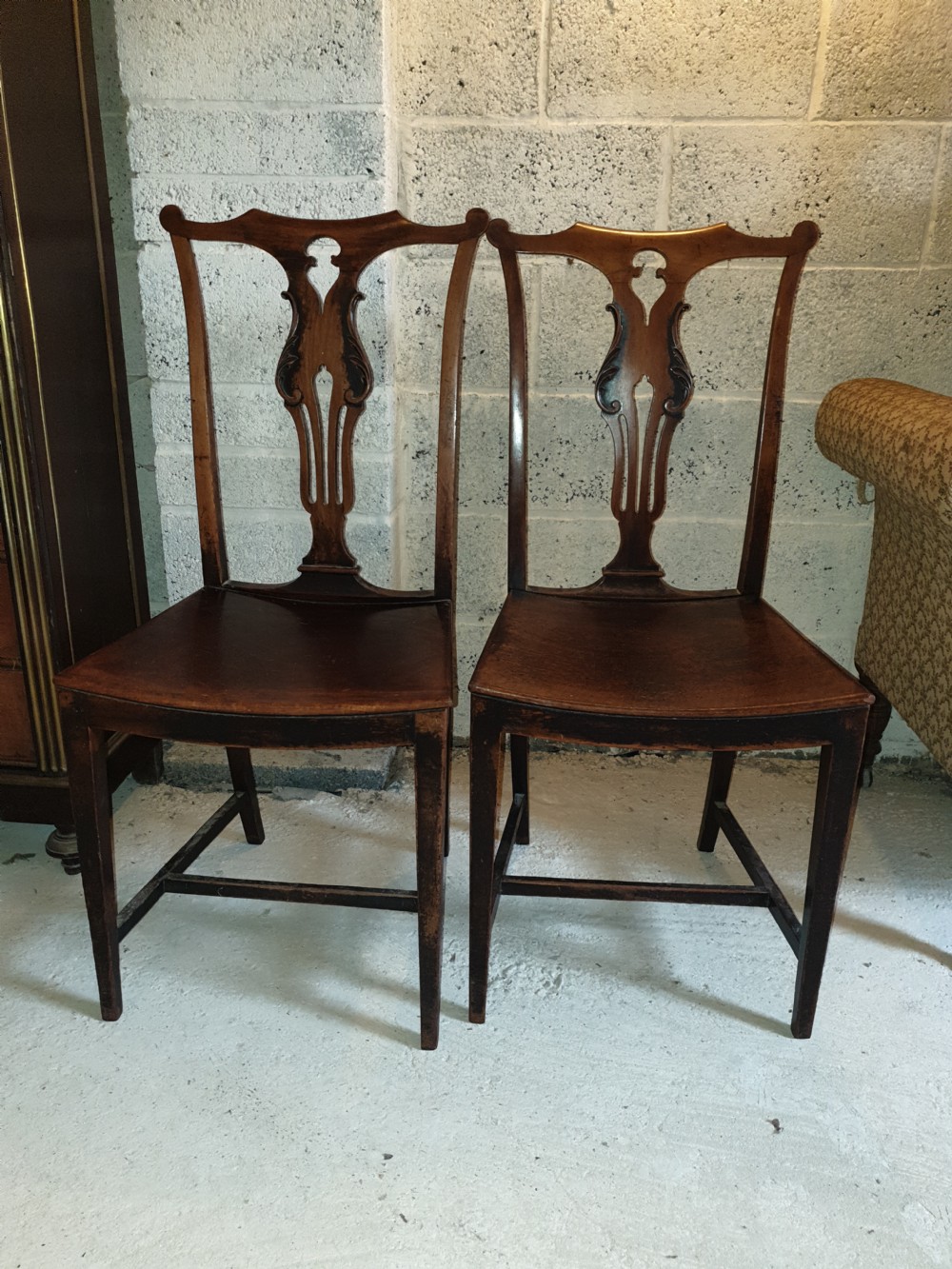 Pair of early 19th dish seat hall chairs  View III