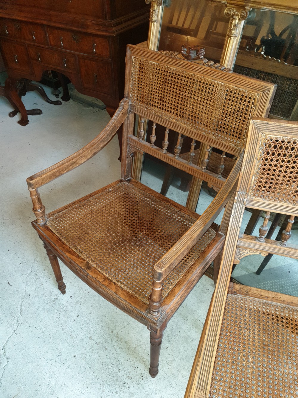 Pair of caned bergere armchairs  View III