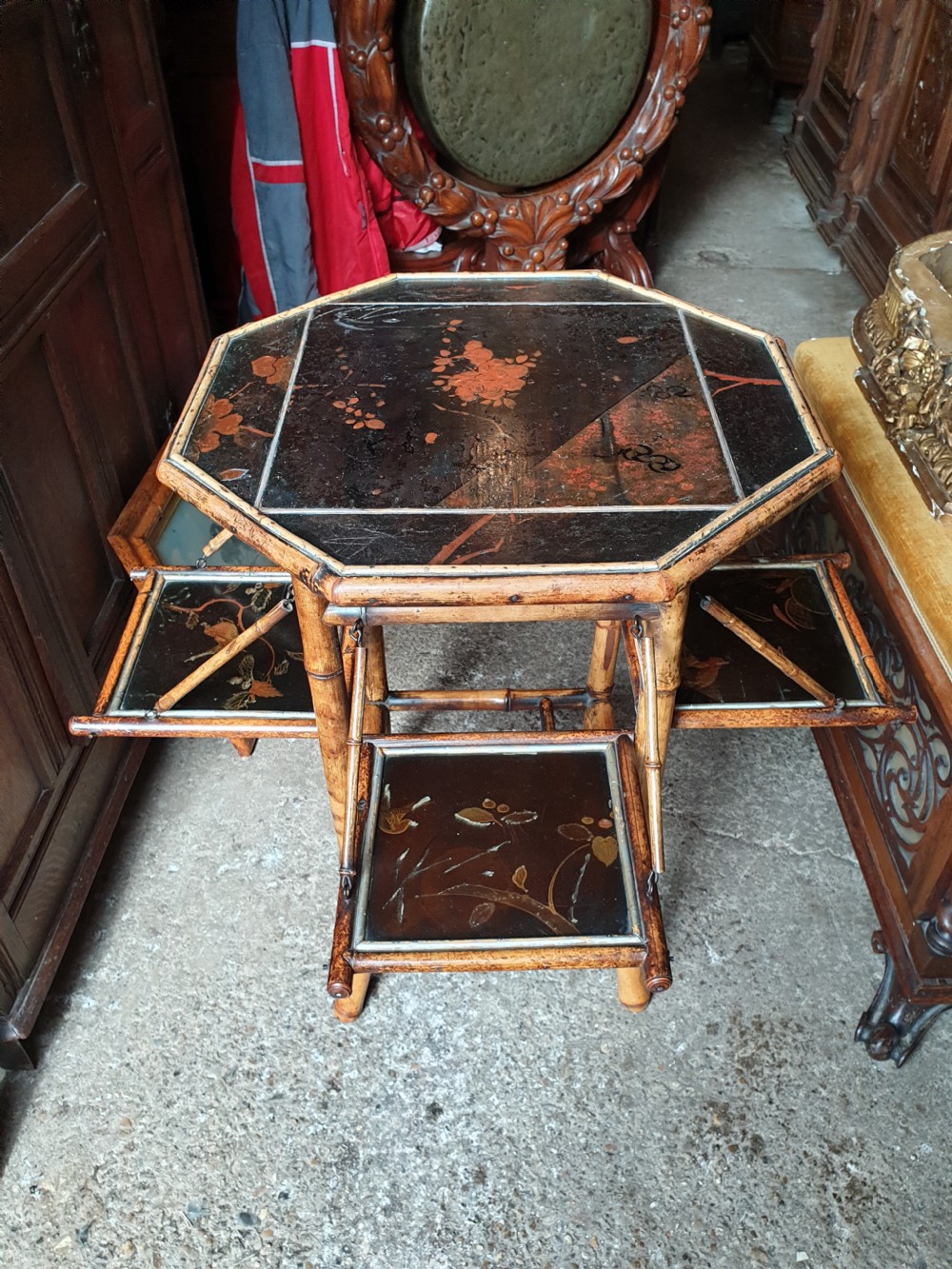 Late Victorian bamboo and lacquered tea table 