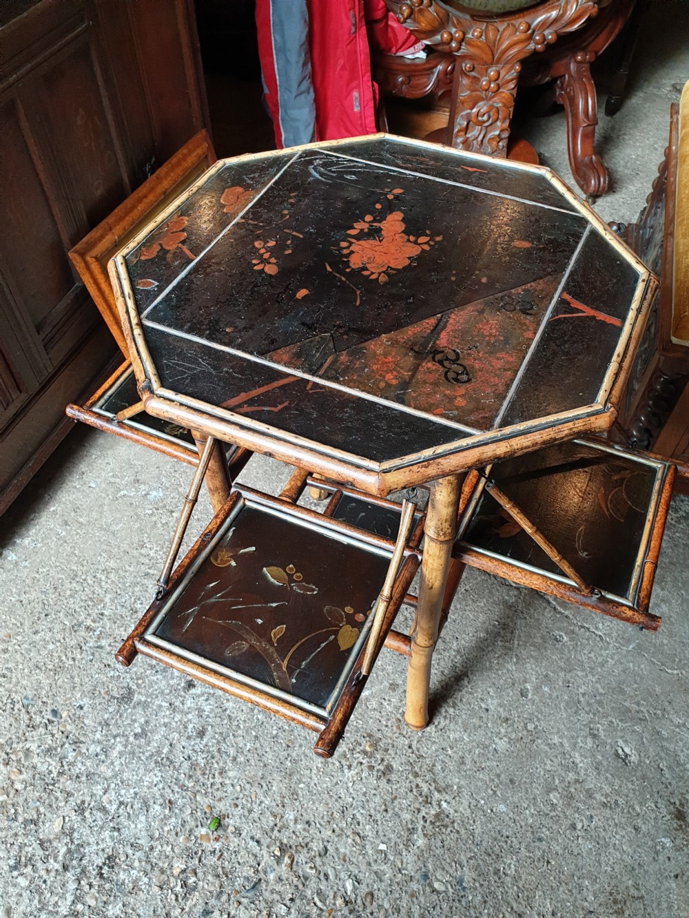 Late Victorian bamboo and lacquered tea table  View III